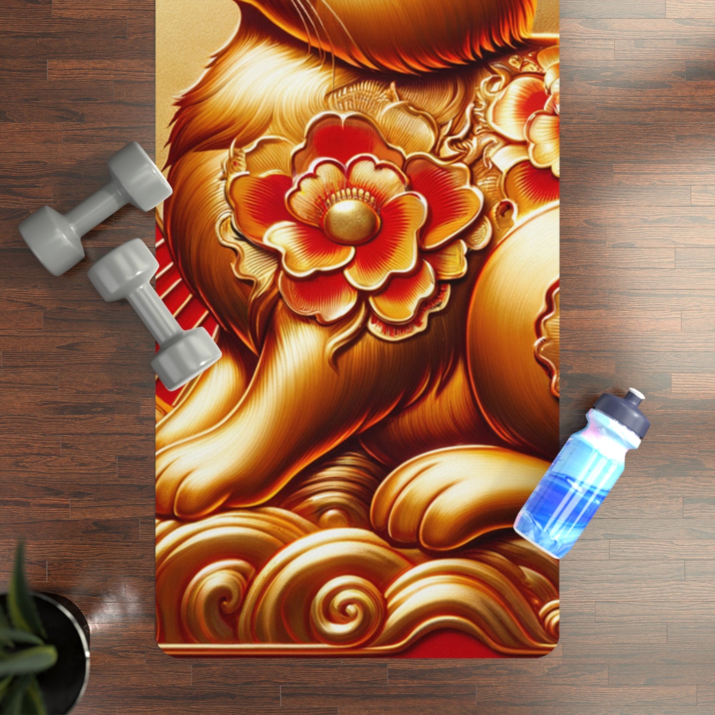 "Golden Blessings: Lunar Rabbit's Resplendence" - Yoga Mat