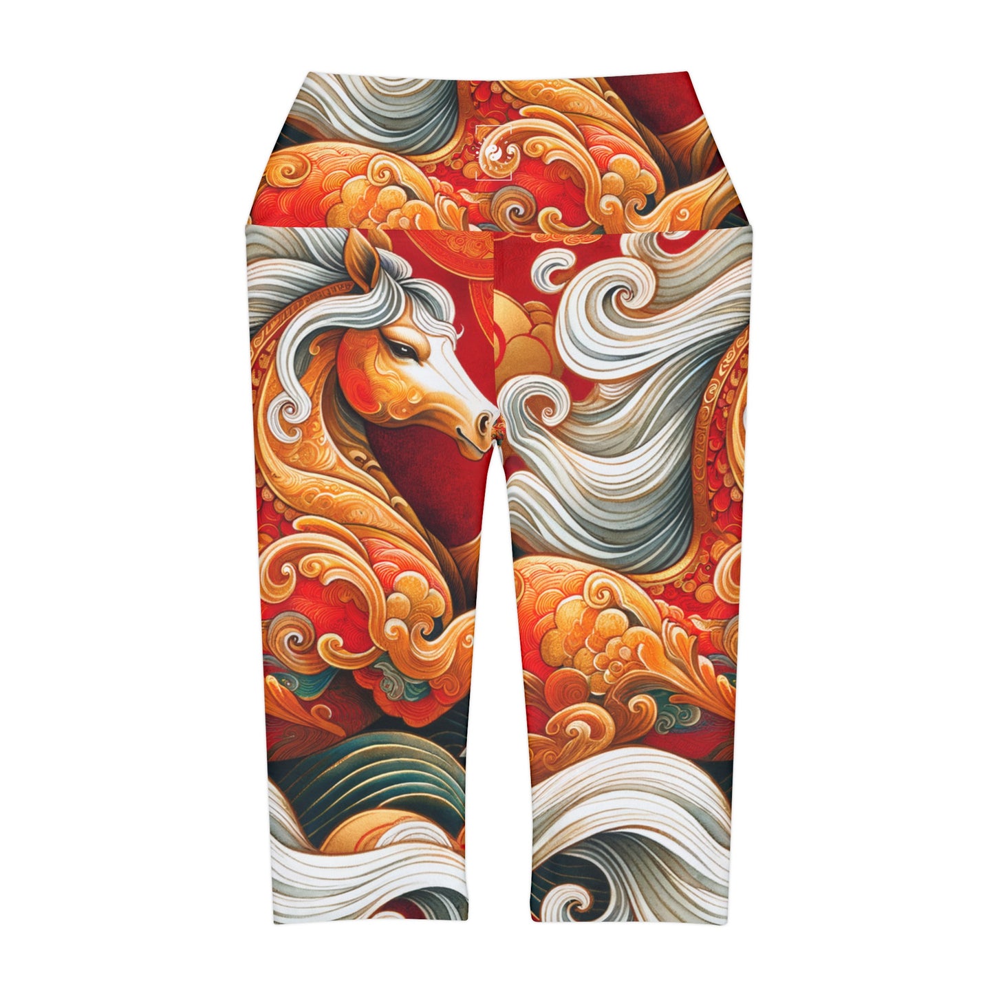 "Gold Gallop on Vermilion Vista: A Ode du Nouvel An lunaire" - Leggings Capri taille haute