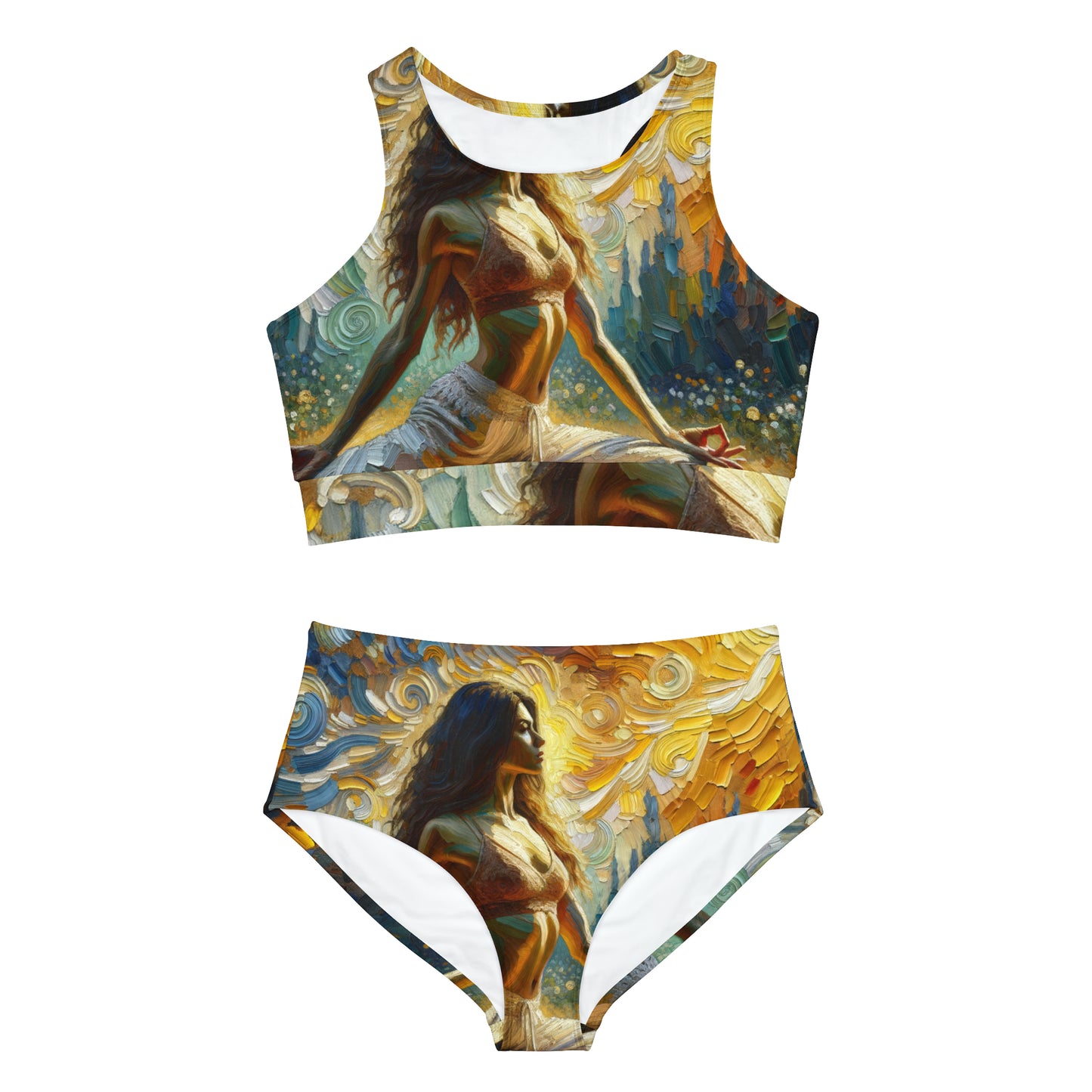 "Golden Warrior: A Tranquil Harmony" - Ensemble de bikini de yoga chaud