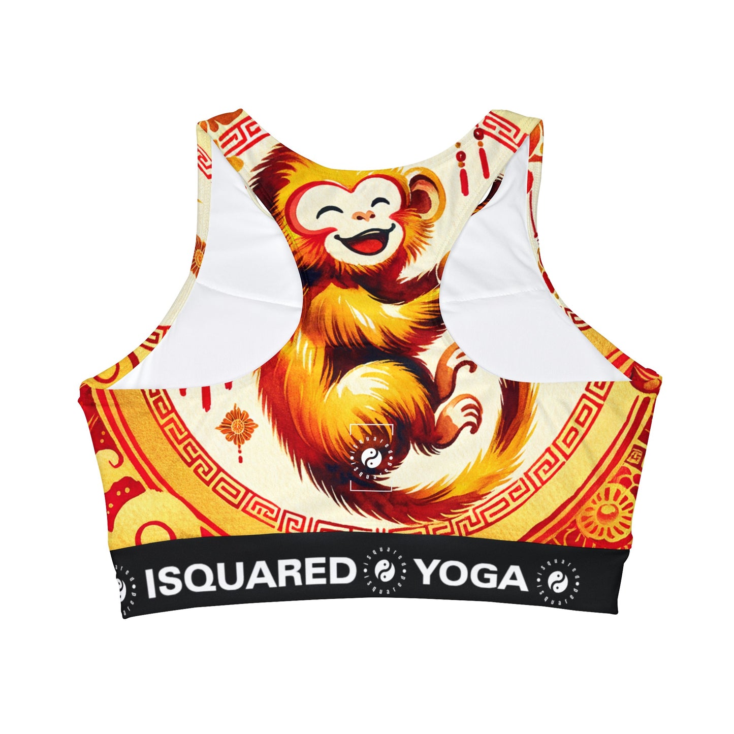 "Golden Simian Serenity in Scarlet Radiance" - High Neck Crop Top