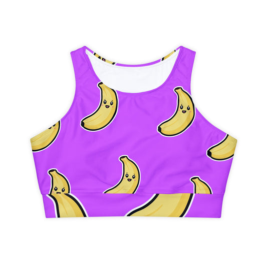 #D65BFF Purple + Banana - Lined & Padded Sports Bra