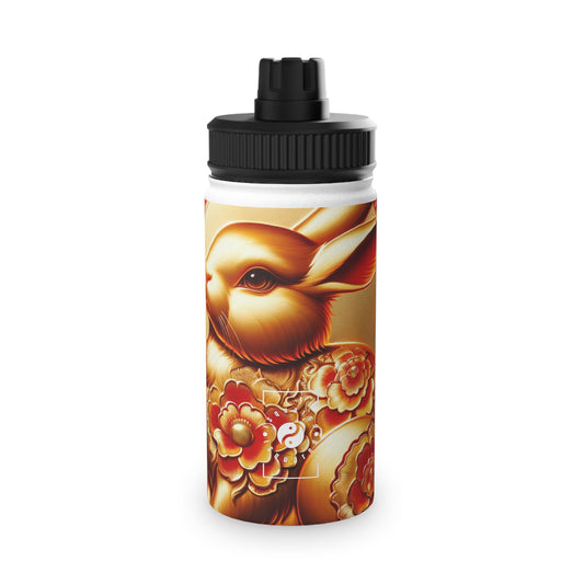 "Golden Blessings: Lunar Rabbit's Resplendence" - Sports Water Bottle