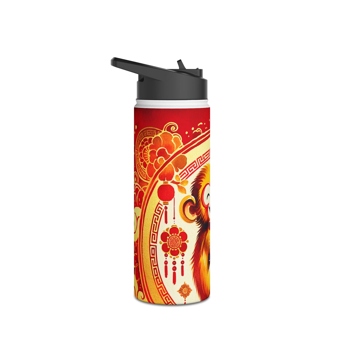 "Golden Simian Serenity in Scarlet Radiance" - Water Bottle