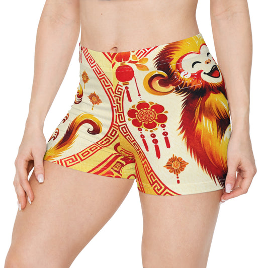 "Golden Simian Serenity in Scarlet Radiance" - Mini Hot Yoga Short