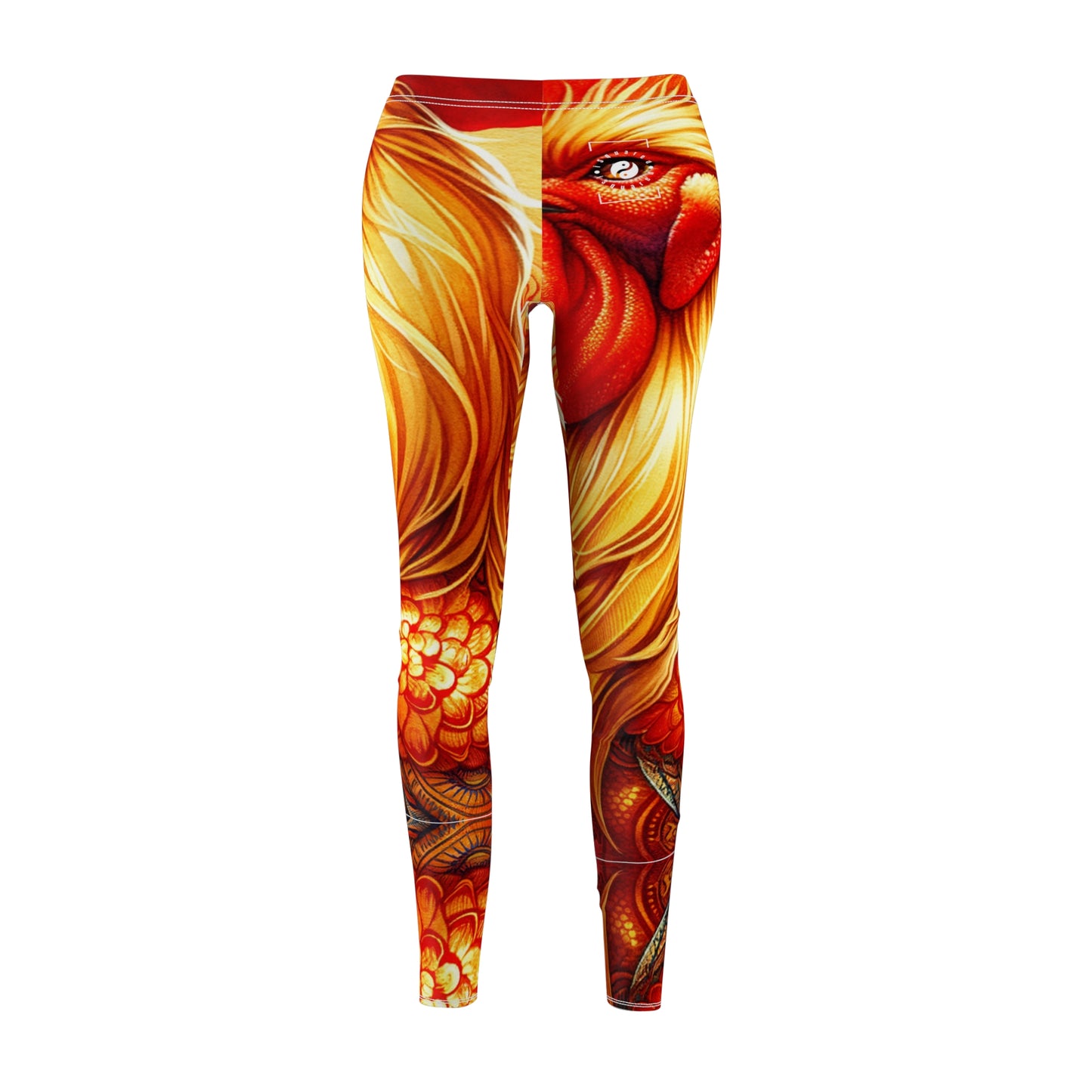 "Crimson Dawn: The Golden Rooster's Rebirth" - Casual Leggings