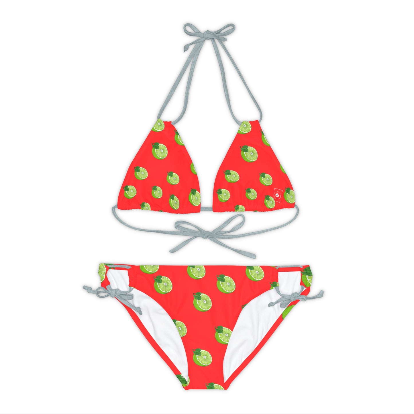 #FF3131 Bright Orange + Lime - Lace-up Bikini Set