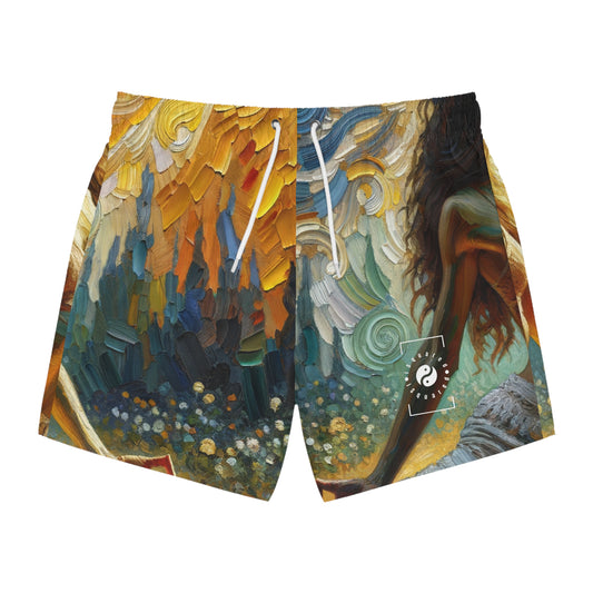 "Golden Warrior: A Tranquil Harmony" - Swim Trunks for Men