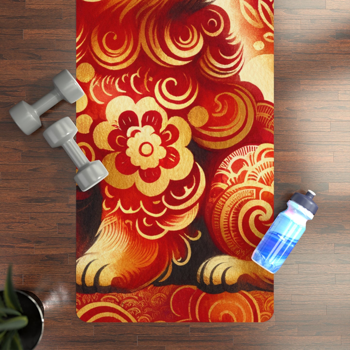 "Golden Canine Emissary on Crimson Tide: A Chinese New Year Odyssey" - Yoga Mat