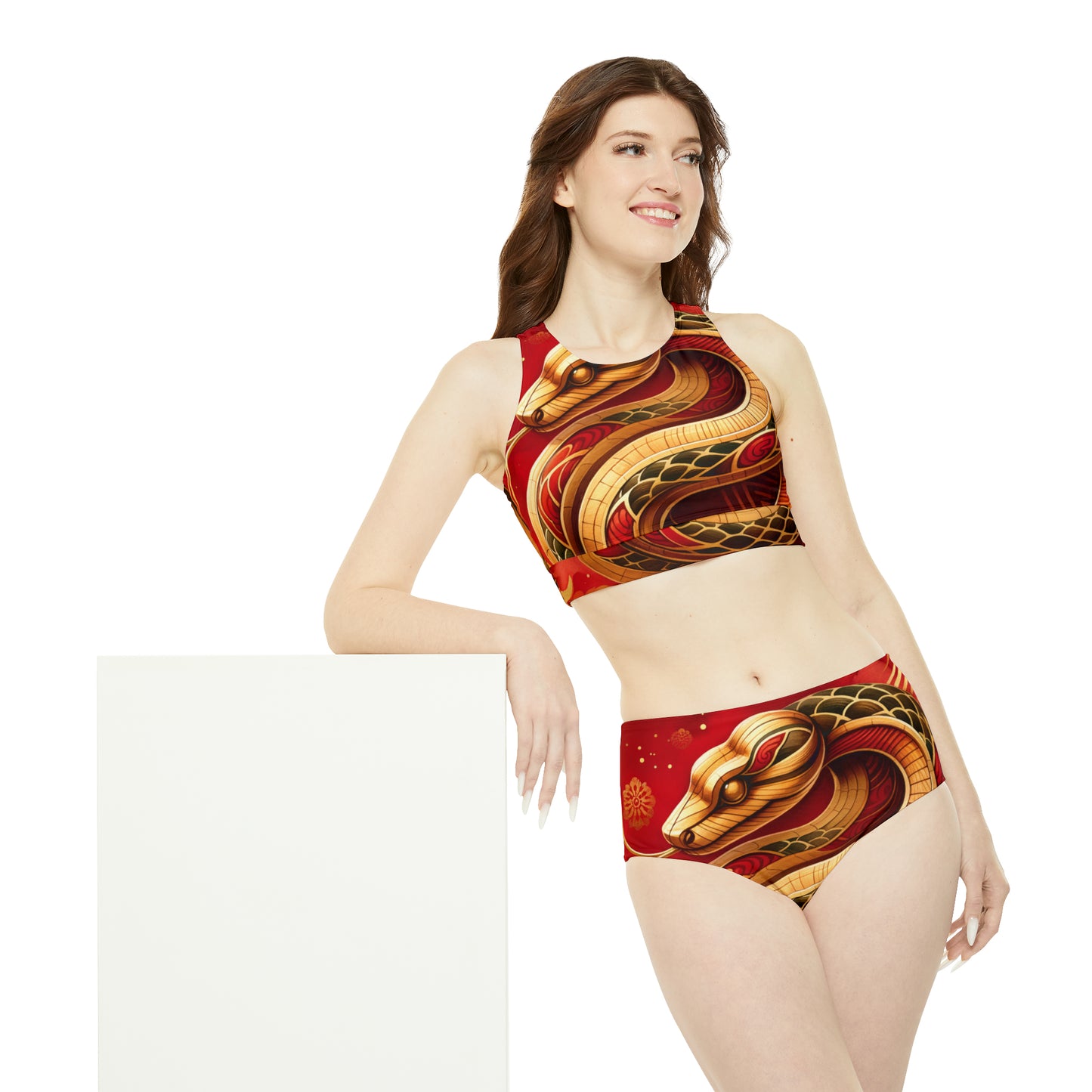 "Crimson Serenity : Le serpent d'or" - Ensemble de bikini de yoga chaud