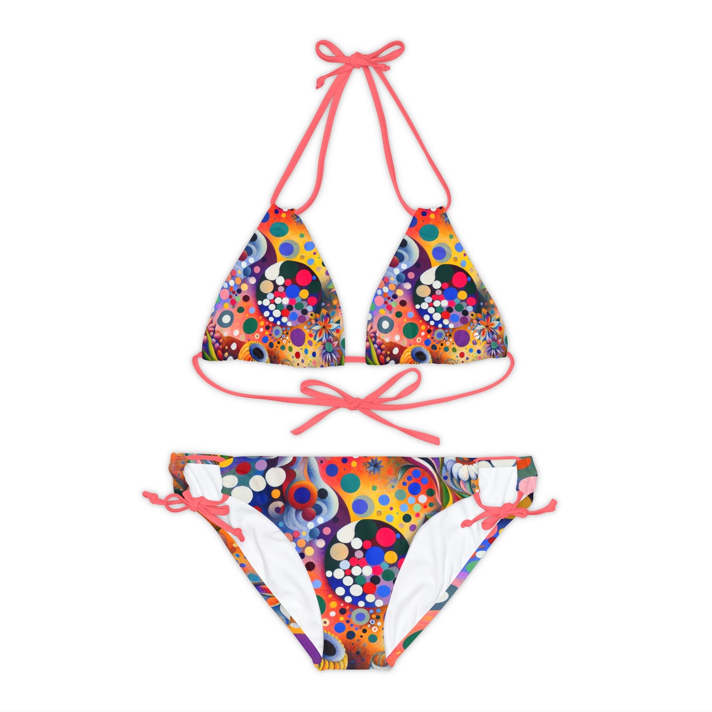 "Polka Petals in Yogic Surrealism: An Artistic Salute to Kusama and Kahlo" - Lace-up Bikini Set