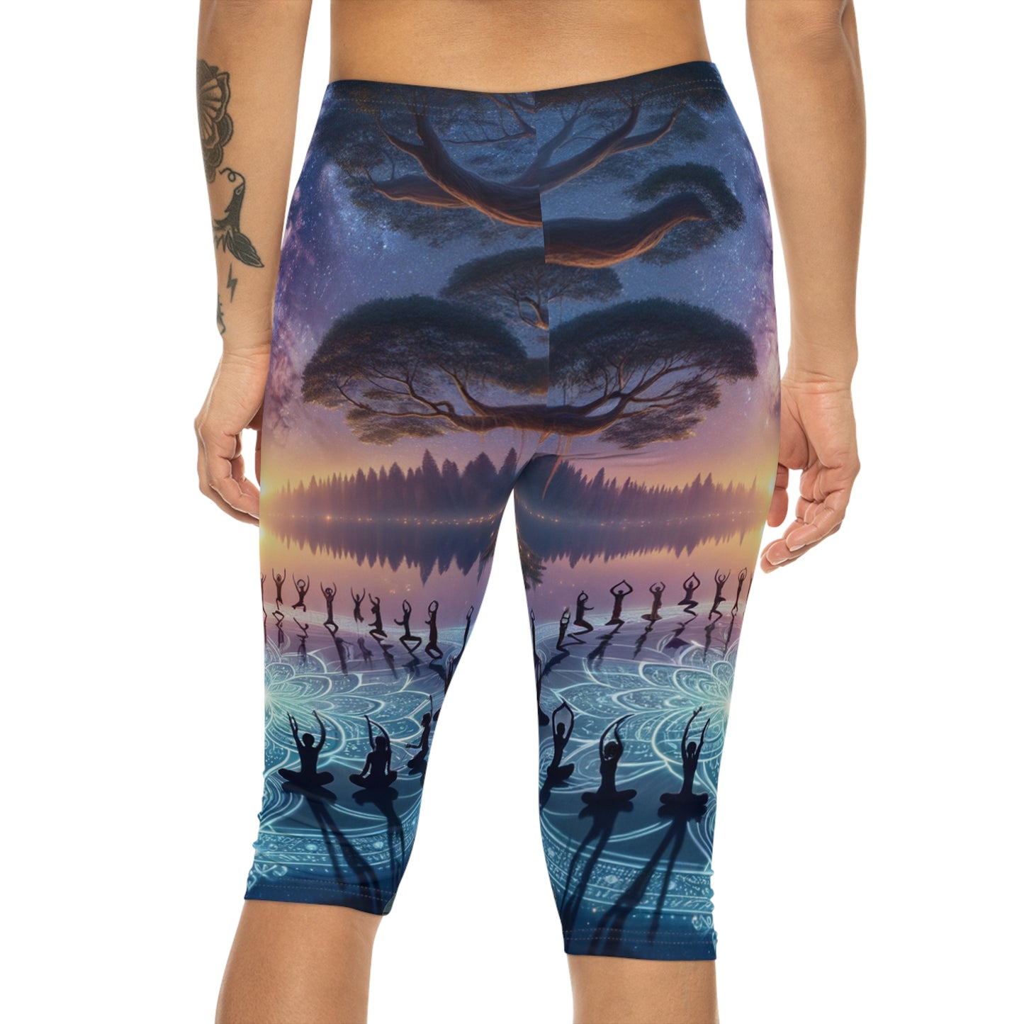 "Celestial Serenity: Mandala's Reflection" - Capri Shorts