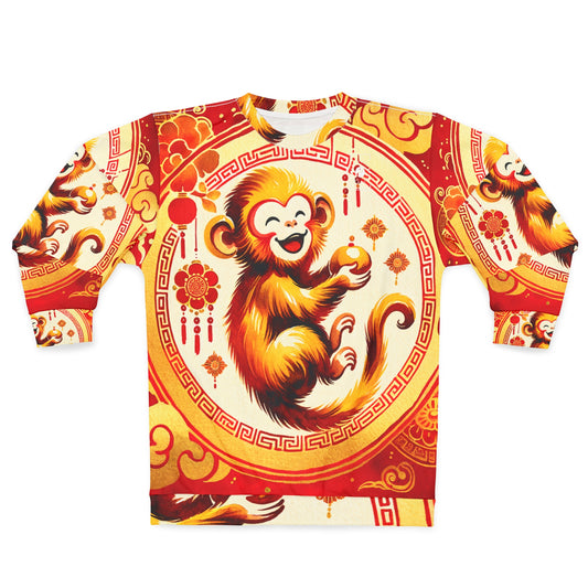 « Golden Simian Serenity in Scarlet Radiance » - Sweat-shirt unisexe