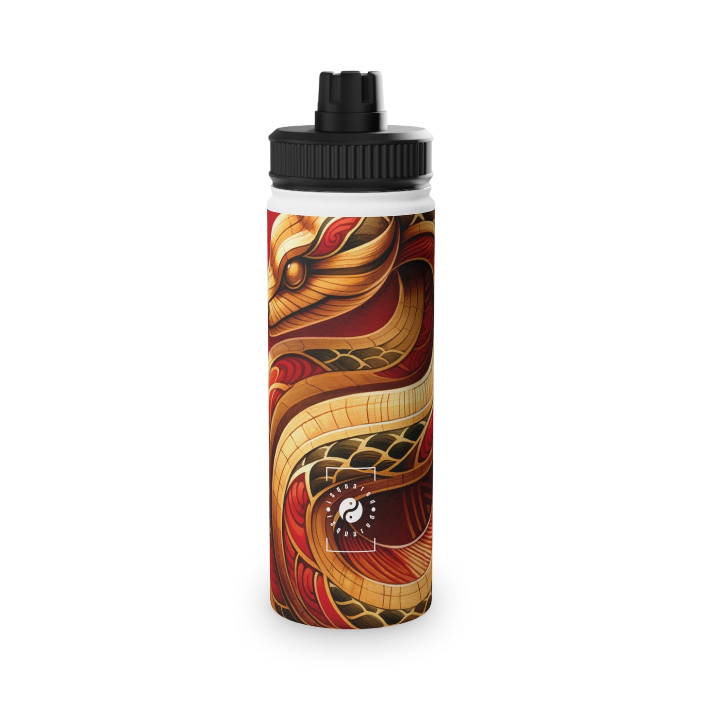 "Crimson Serenity: The Golden Snake" - Sports Water Bottle