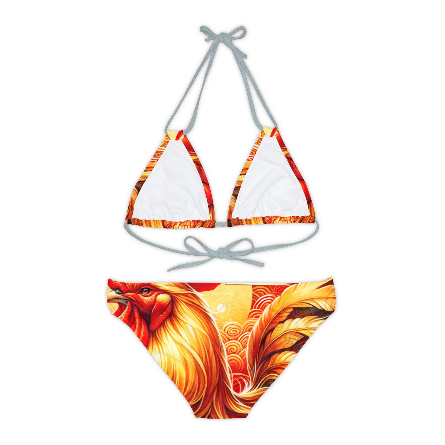 "Crimson Dawn: The Golden Rooster's Rebirth" - Lace-up Bikini Set