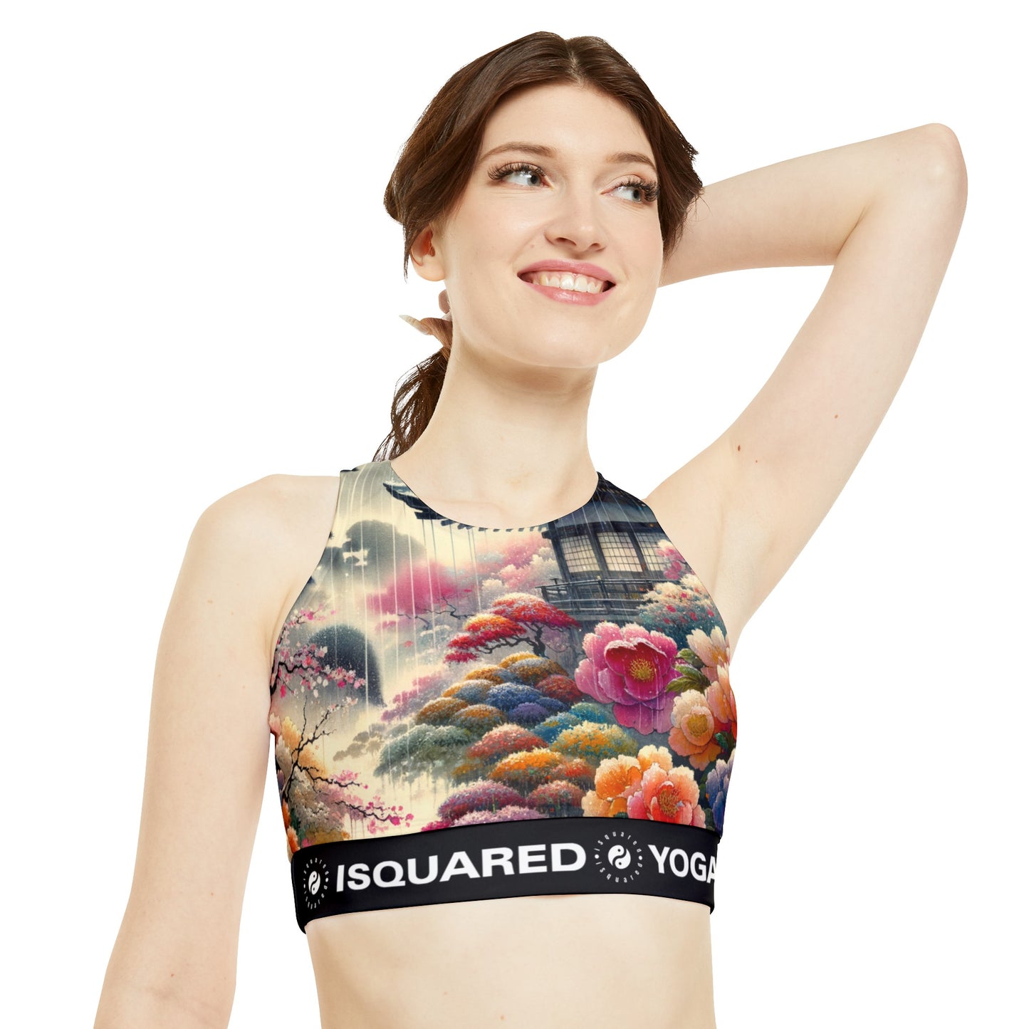 "Rain-drenched Sakura Spectrum" - High Neck Crop Top