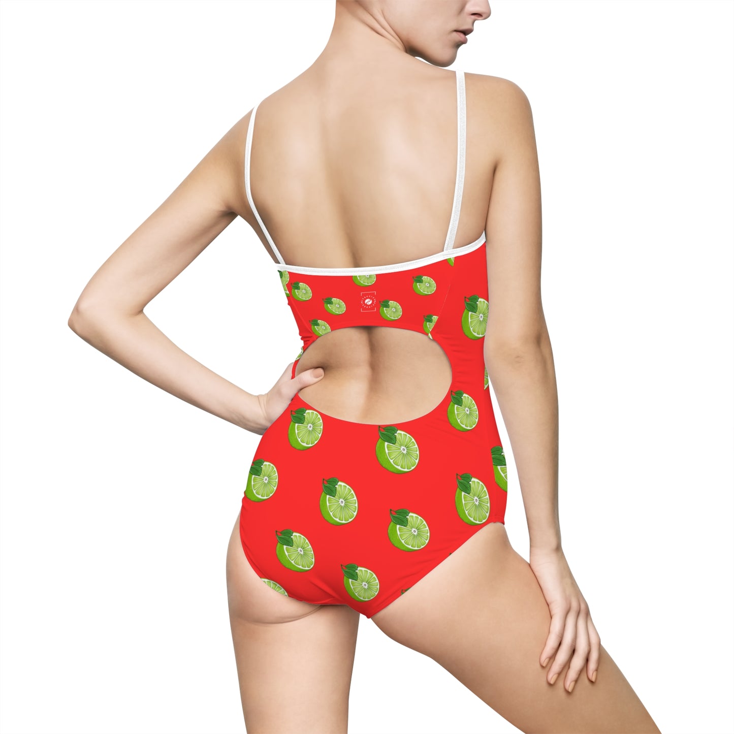 #FF3131 Bright Orange + Lime - Openback Swimsuit