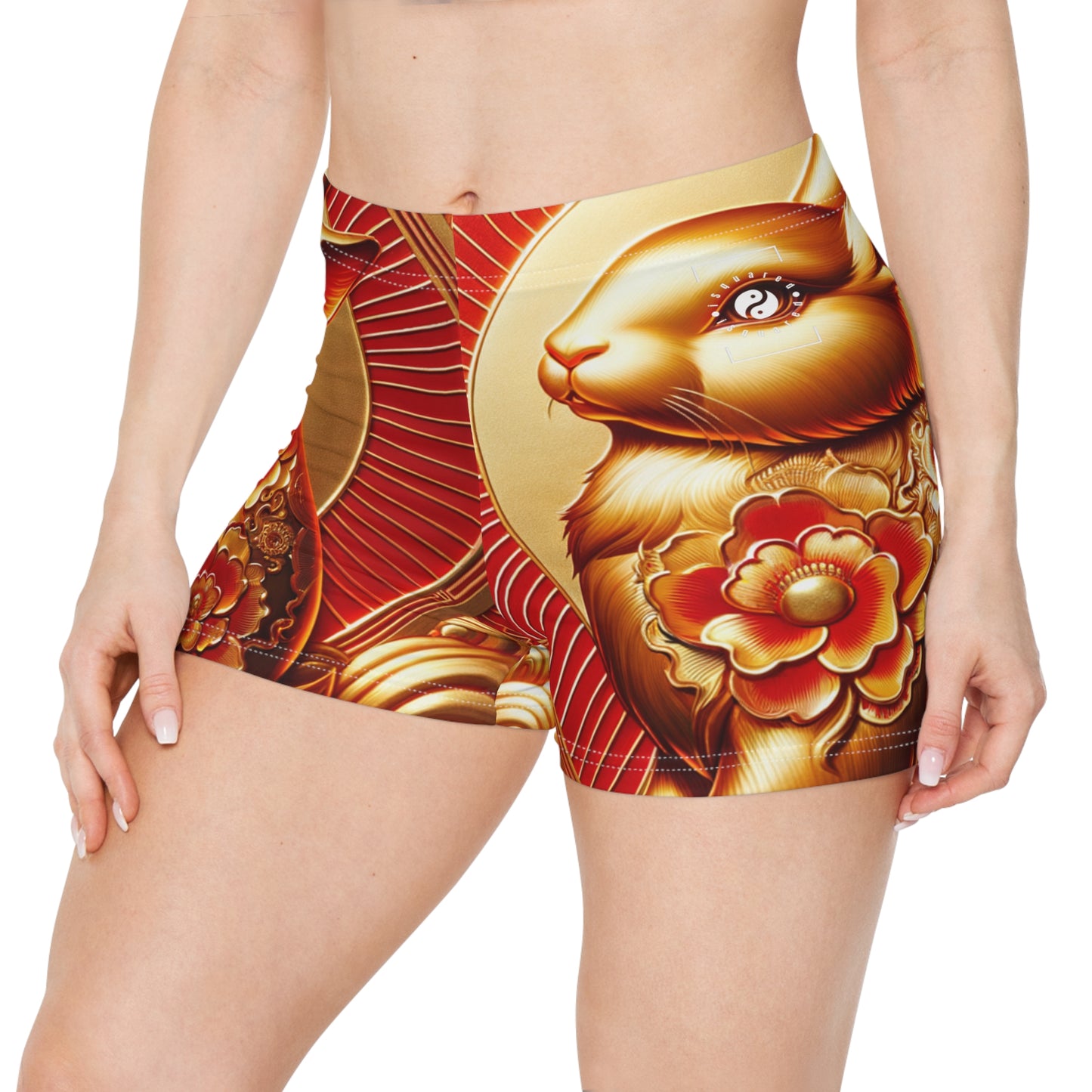 "Golden Blessings: Lunar Rabbit's Resplendence" - Mini Hot Yoga Short