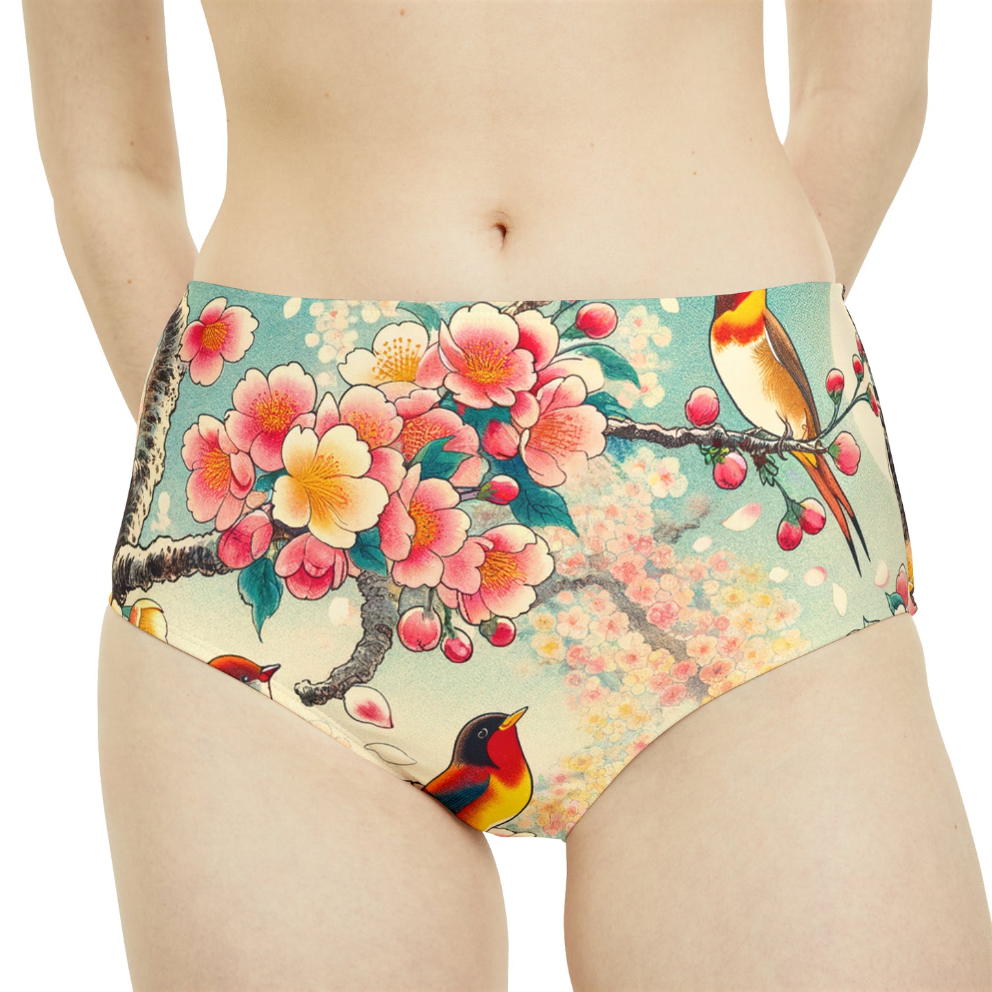 "Verdant Whispers: Sakura Chirping" - Bas de bikini taille haute