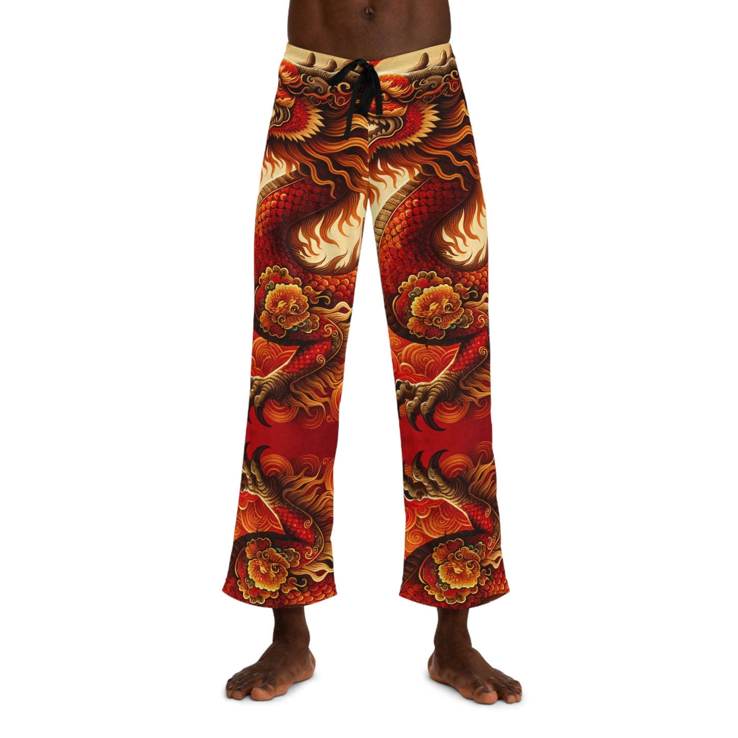 "Golden Dragon Dance in the Crimson Twilight" - men's Lounge Pants