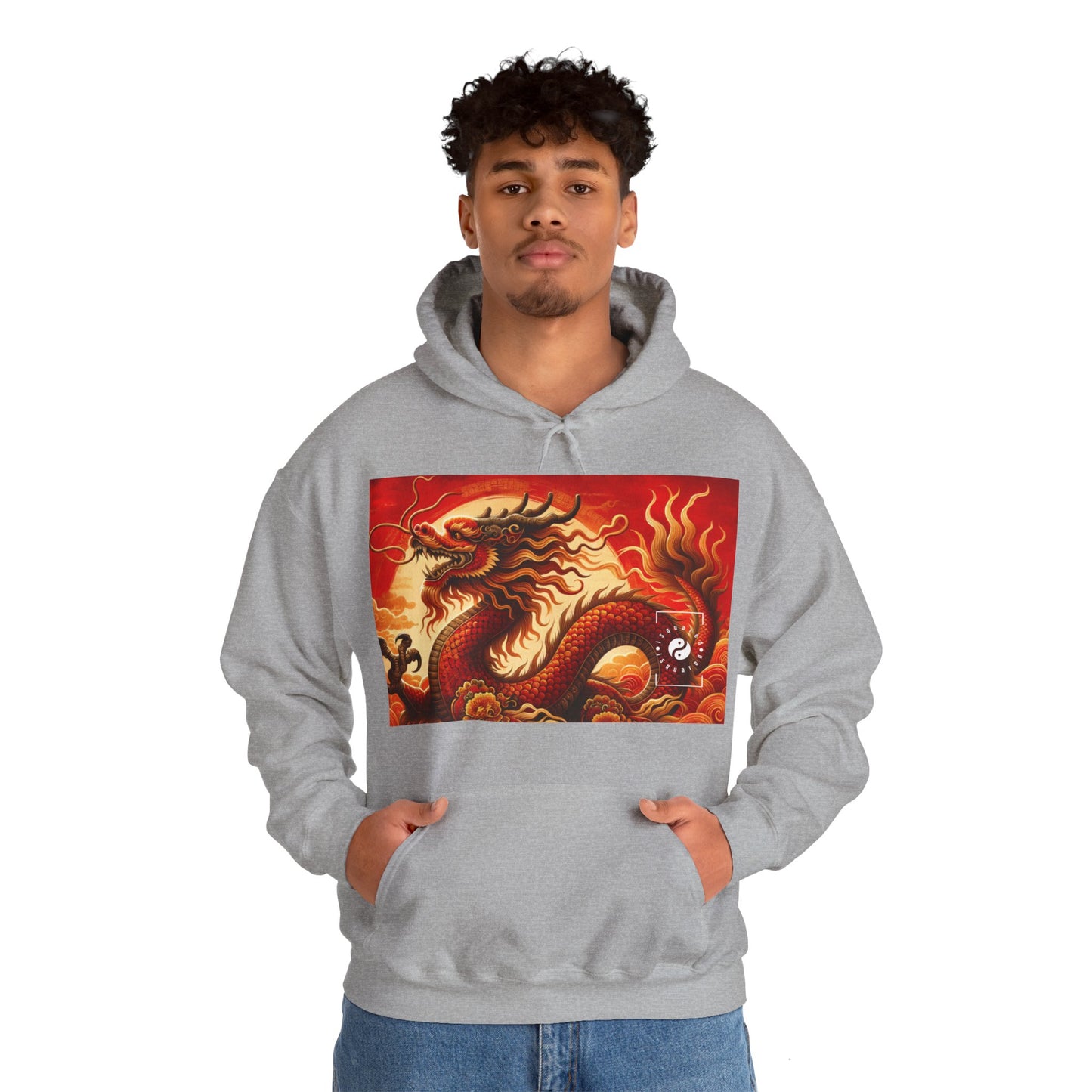 "Golden Dragon Dance in the Crimson Twilight" - Hoodie