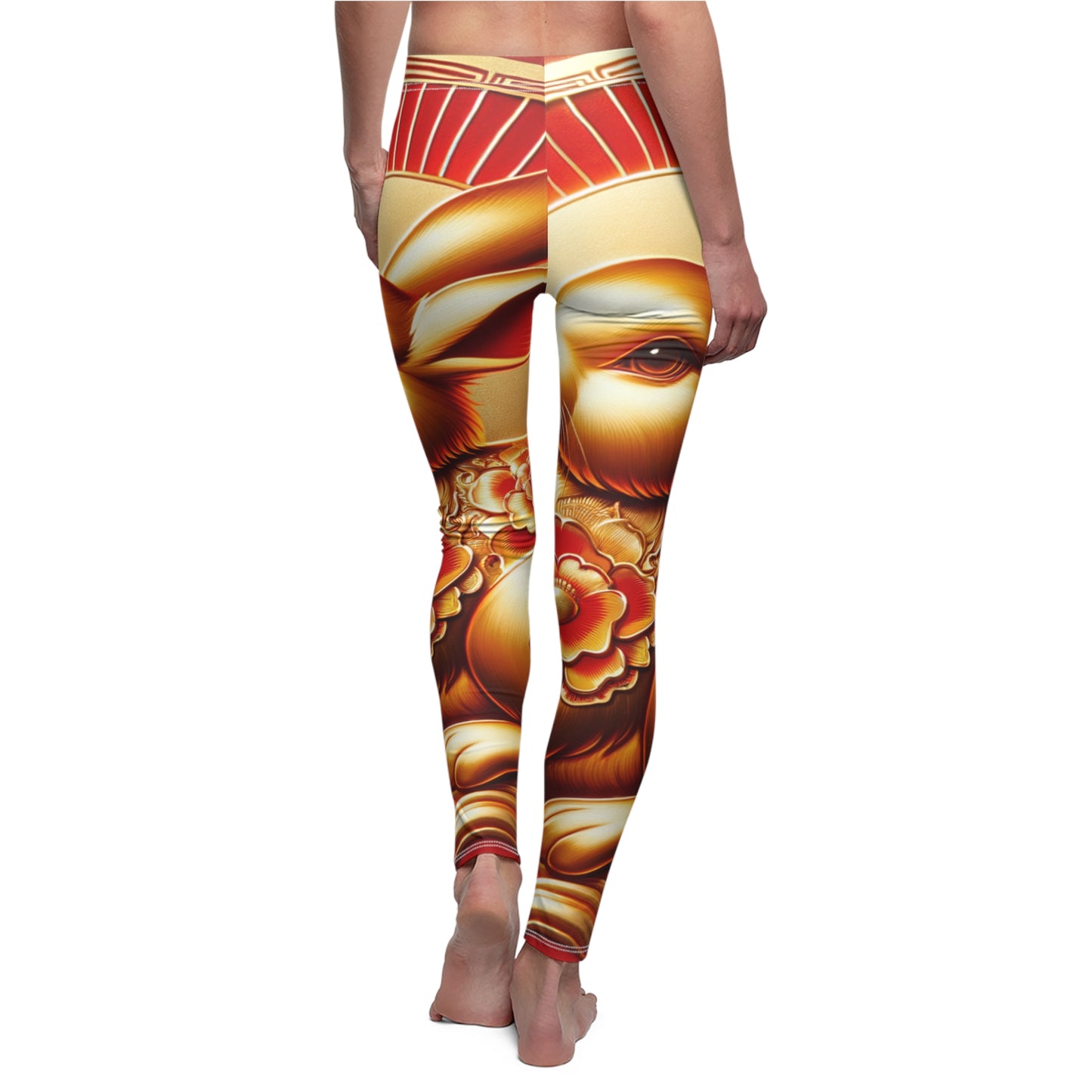 "Golden Blessings: Lunar Rabbit's Resplendence" - Casual Leggings