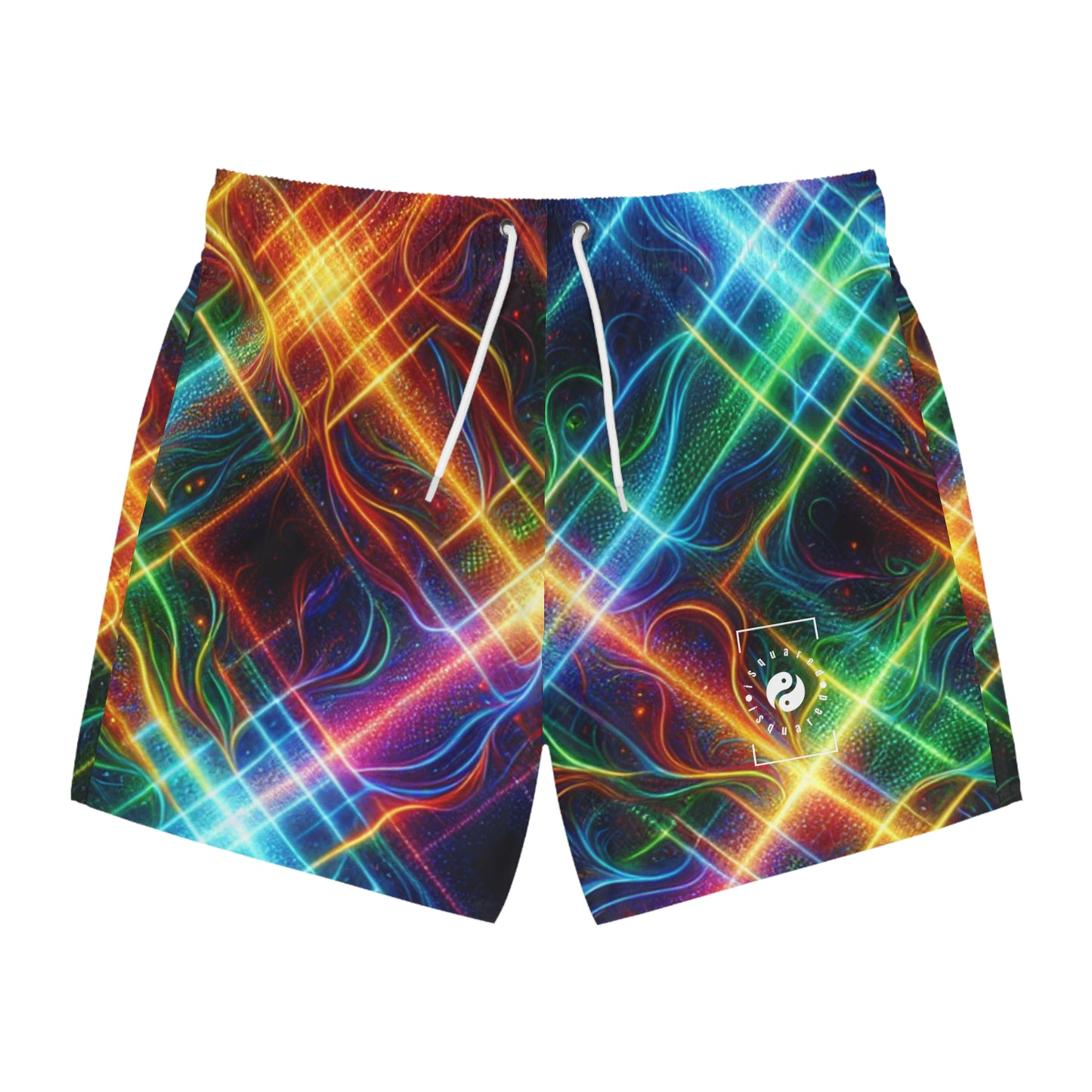 "Neon Plaid Luminosity Matrix" - Swim Trunks for Men