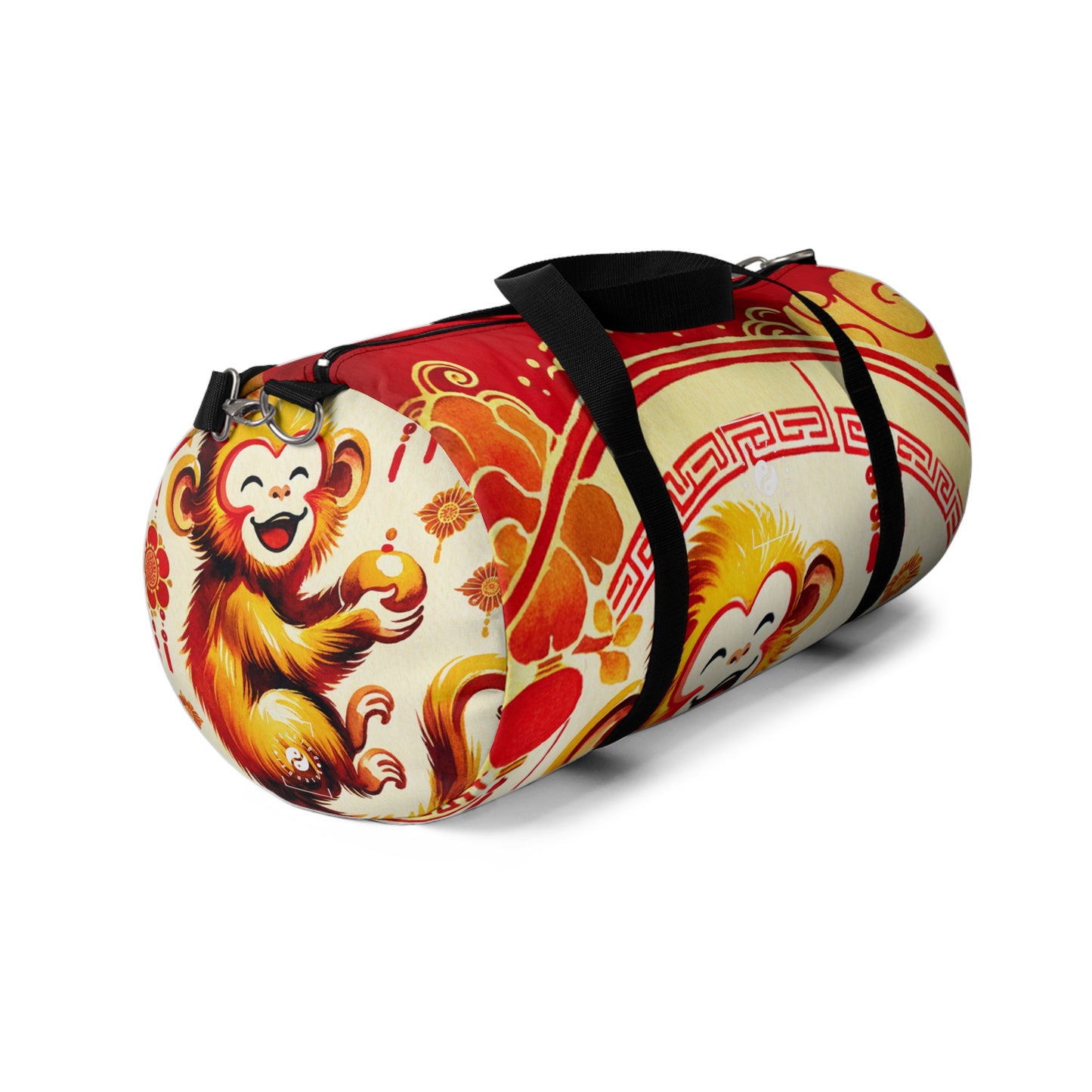 "Golden Simian Serenity in Scarlet Radiance" - Duffle Bag