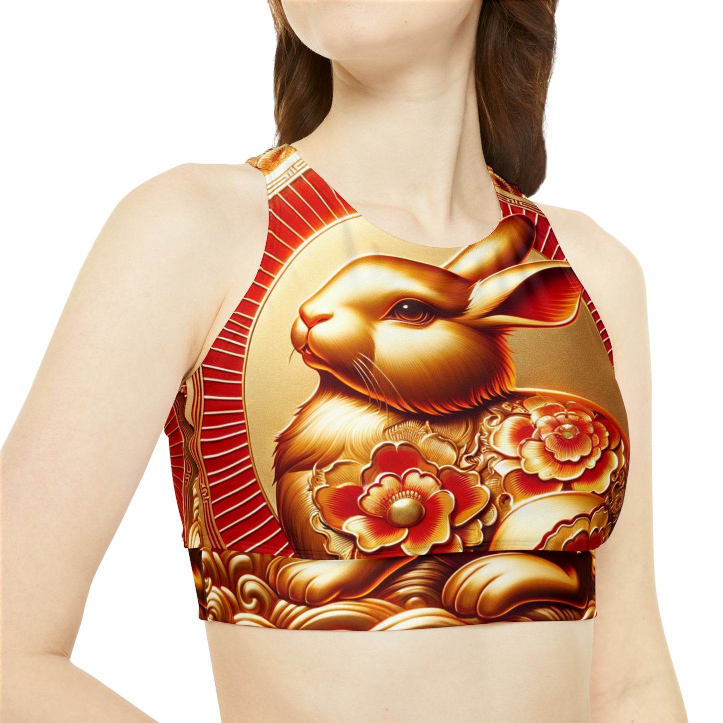 "Golden Blessings: Lunar Rabbit's Resplendence" - Hot Yoga Bikini Set