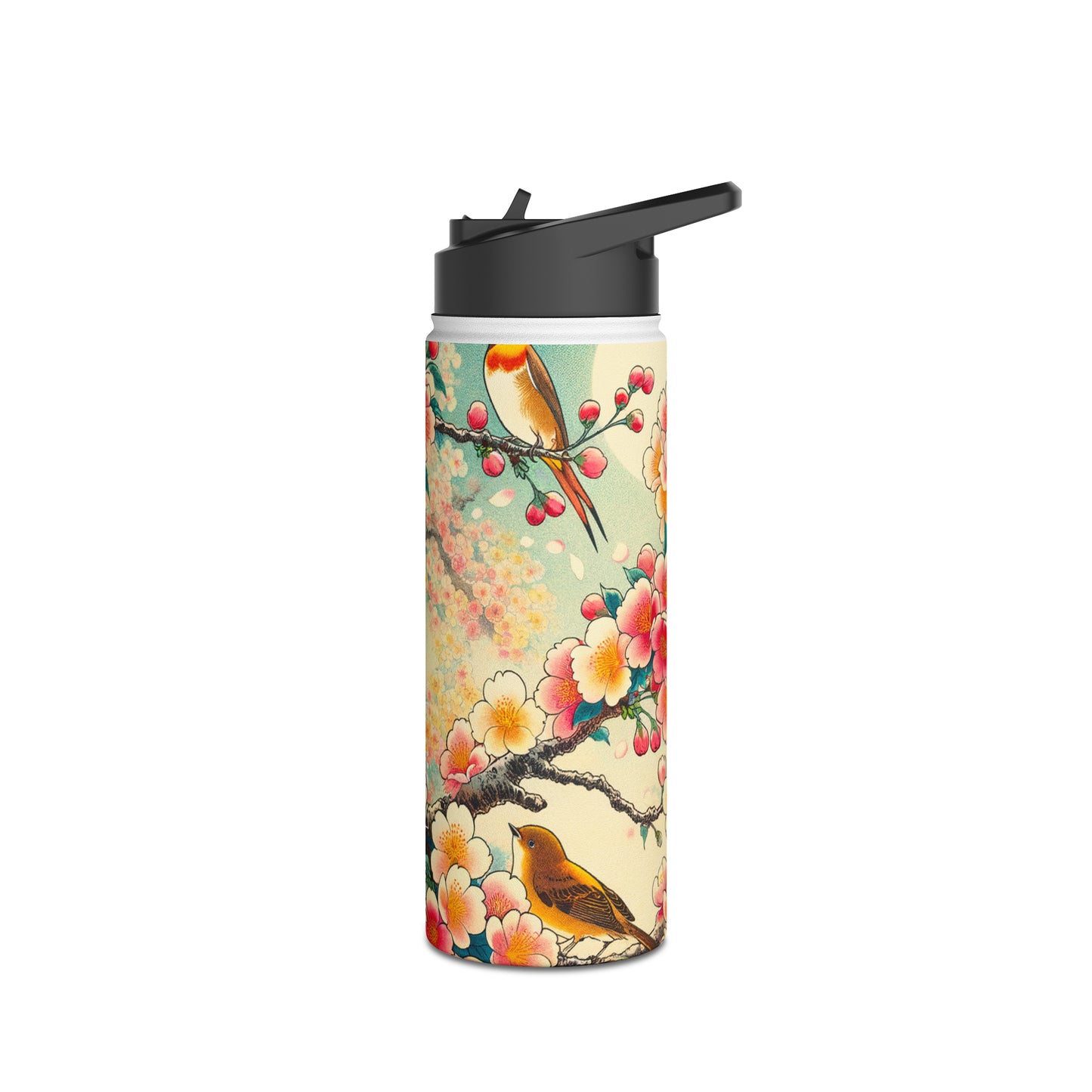 "Verdant Whispers: Sakura Chirping" - Water Bottle