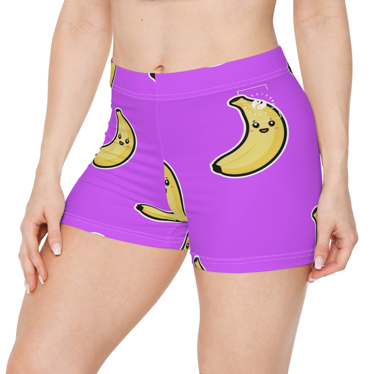 #D65BFF Violet + Banane - Mini short de yoga chaud