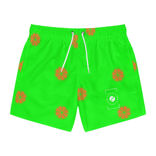 #05FD00 Lime Green + Mandarin - Swim Trunks for Men