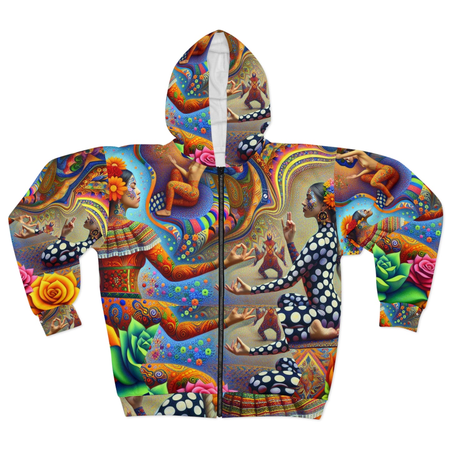 "Kahlo-Kusama Blossom Asanas: A Surreal Yoga Symphony" - Zip Hoodie