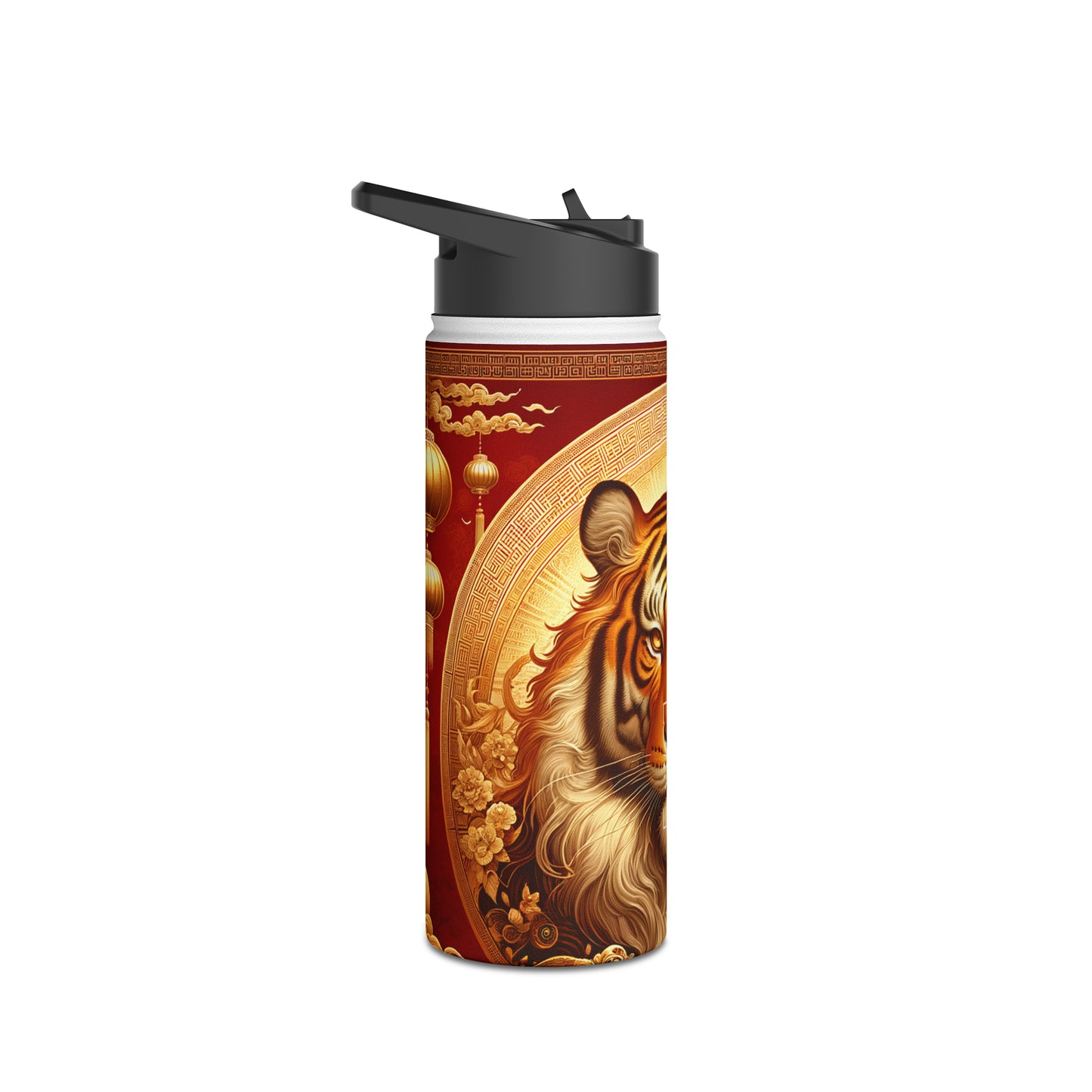 "Golden Majesty: Ascension of the Lunar Tiger" - Water Bottle