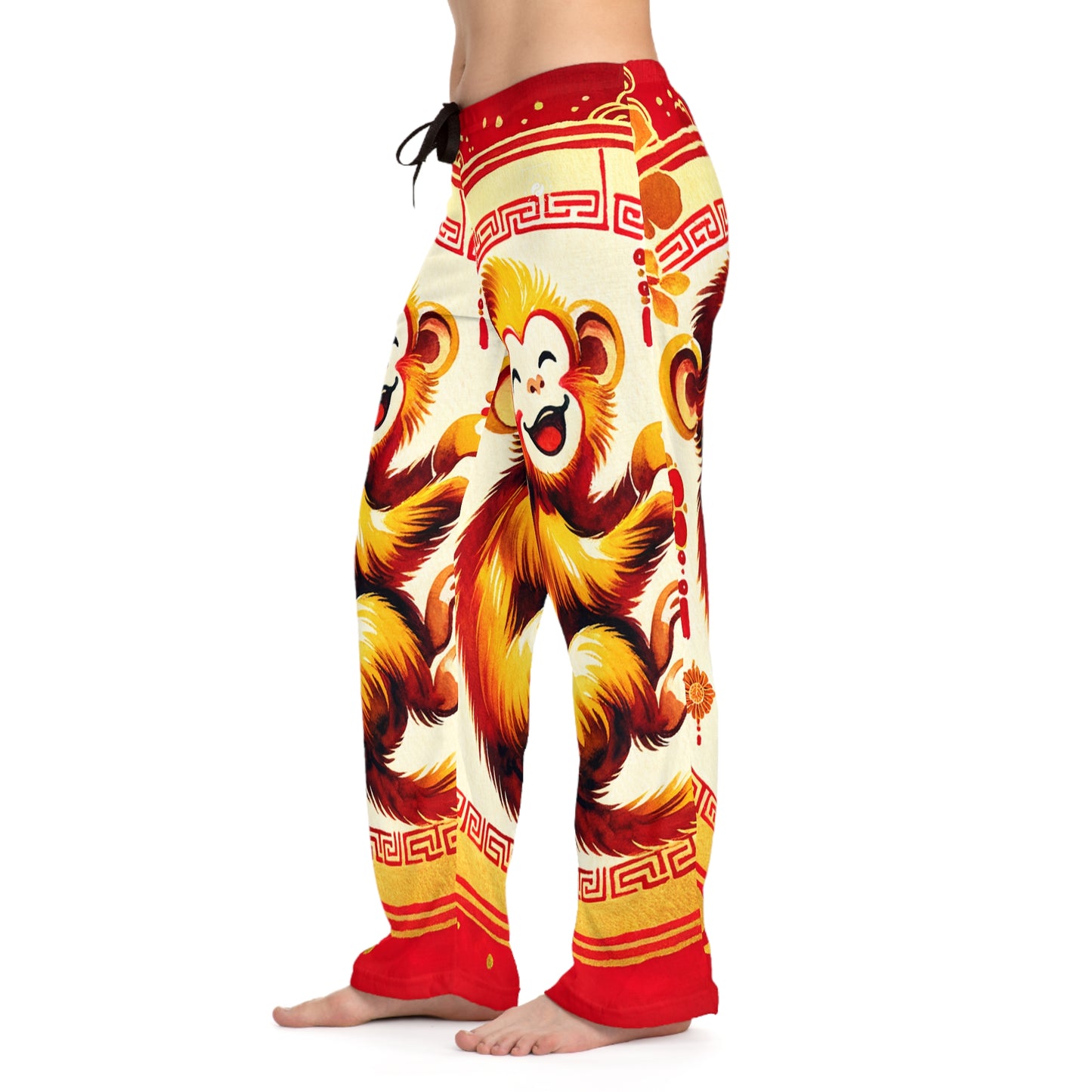 "Golden Simian Serenity in Scarlet Radiance" - Women lounge pants