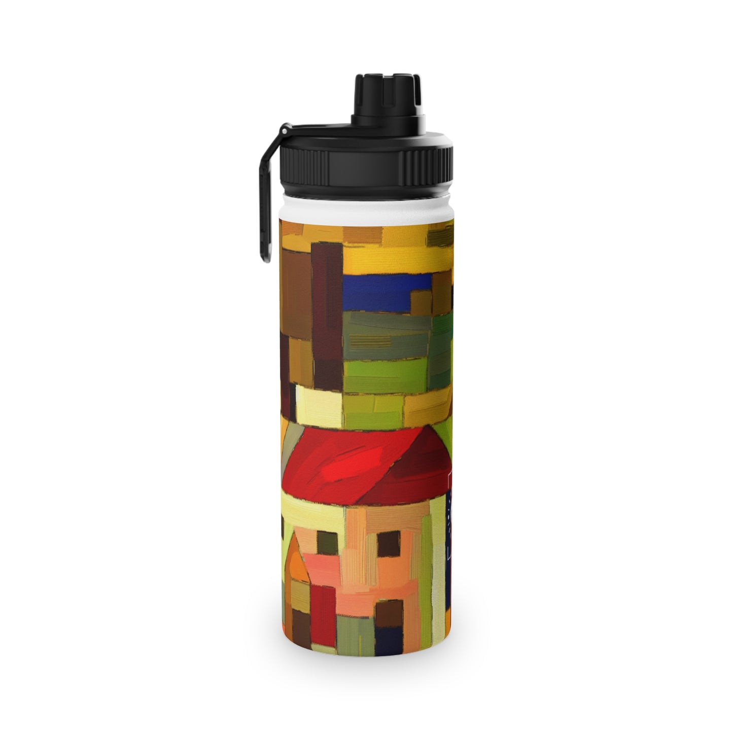 "Earthen Adobes in Hues of Hundertwasser" - Sports Water Bottle