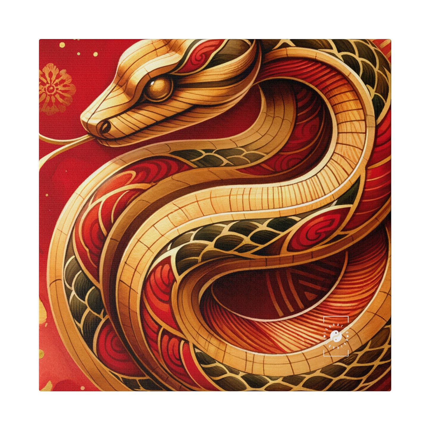 « Crimson Serenity : Le serpent d'or » – Impression sur toile