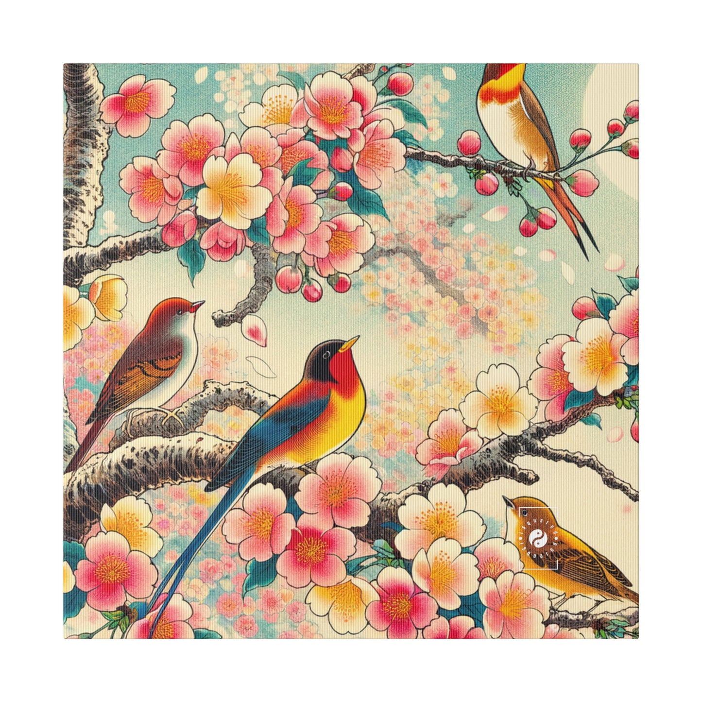 "Verdant Whispers: Sakura Chirping" - Art Print Canvas