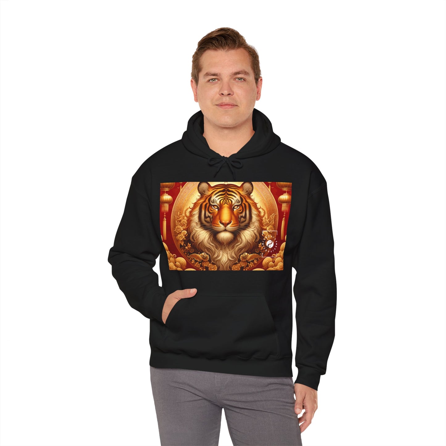 "Majesté dorée : Ascension du Tigre Lunaire" - Sweat à capuche 