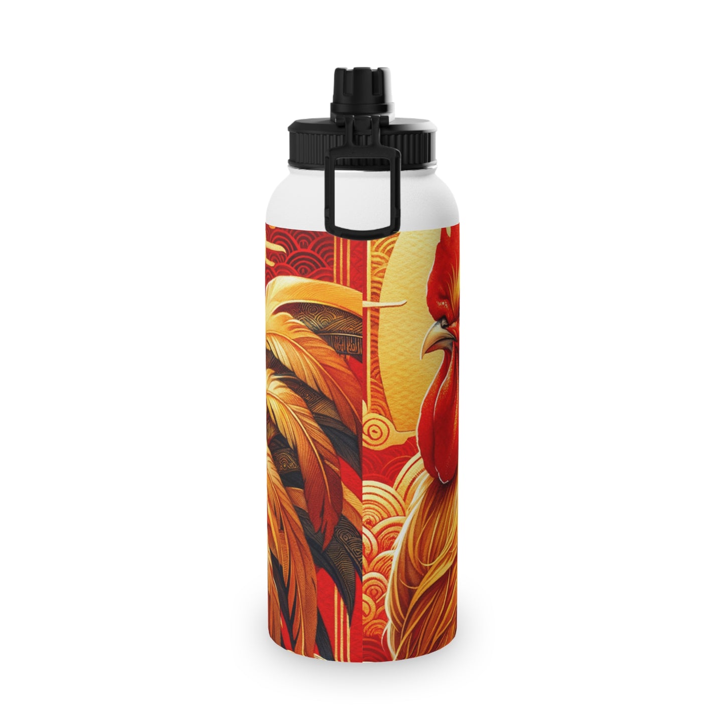 "Crimson Dawn: The Golden Rooster's Rebirth" - Sports Water Bottle