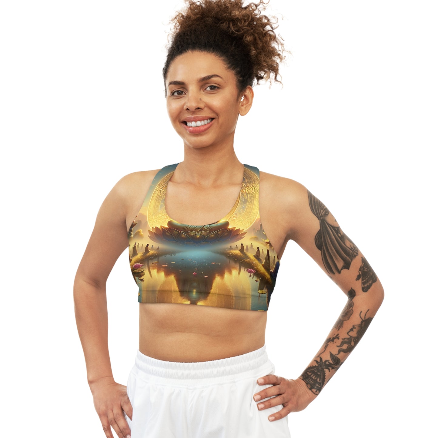 "Serenity in Transience: Illuminations of the Heart Sutra" - Seamless Sports Bra