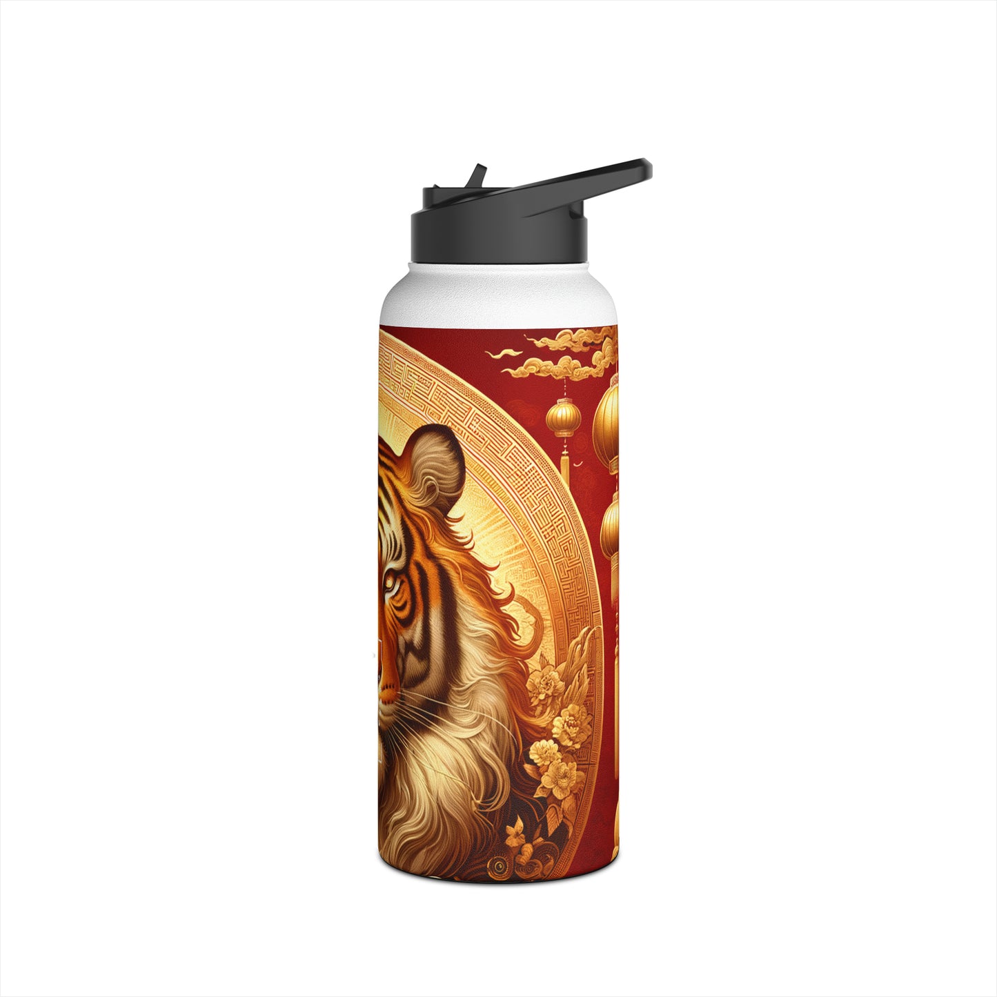 "Golden Majesty: Ascension of the Lunar Tiger" - Water Bottle