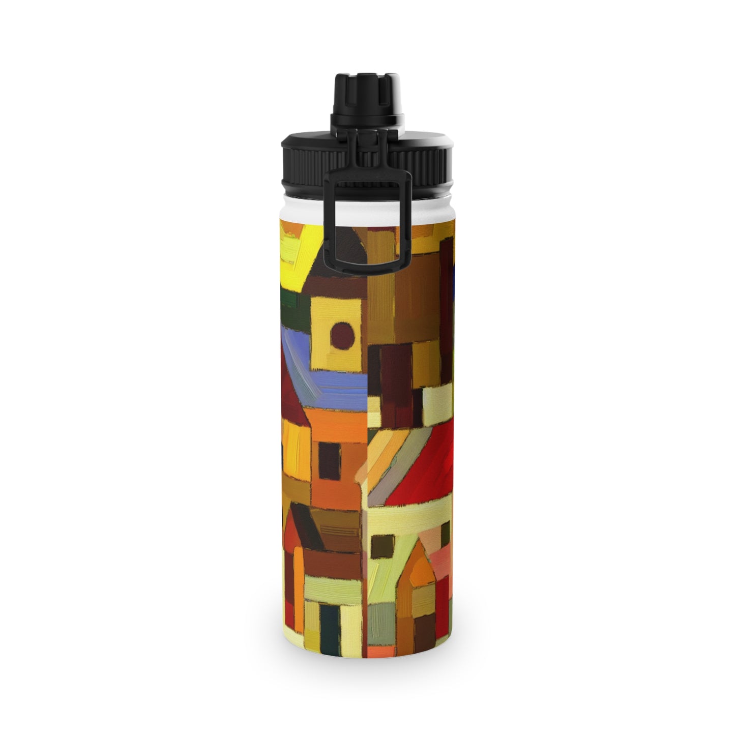 "Earthen Adobes in Hues of Hundertwasser" - Sports Water Bottle