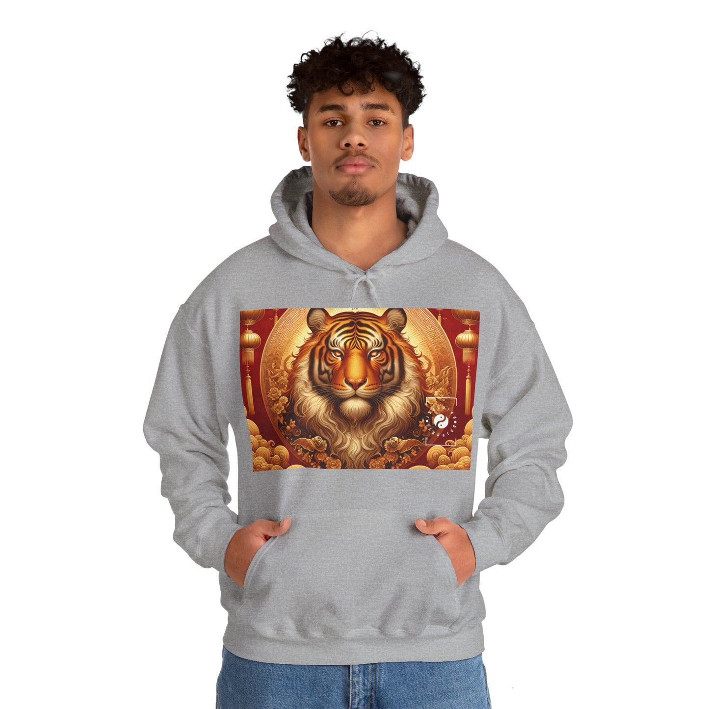 "Majesté dorée : Ascension du Tigre Lunaire" - Sweat à capuche 