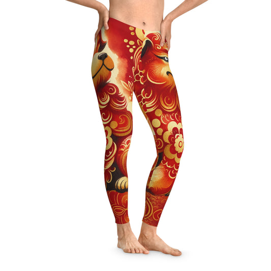 "Golden Canine Emissary on Crimson Tide: A Chinese New Year Odyssey" - Unisex Tights