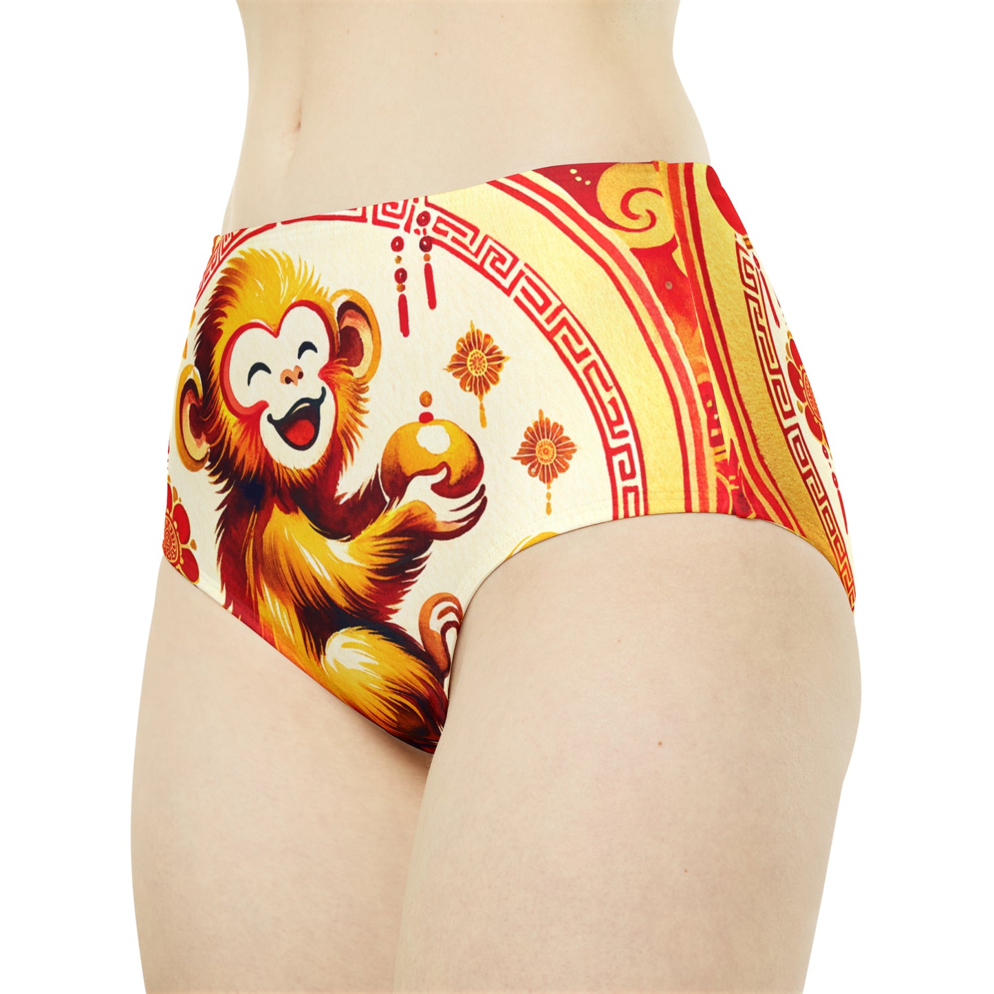 "Golden Simian Serenity in Scarlet Radiance" - High Waisted Bikini Bottom