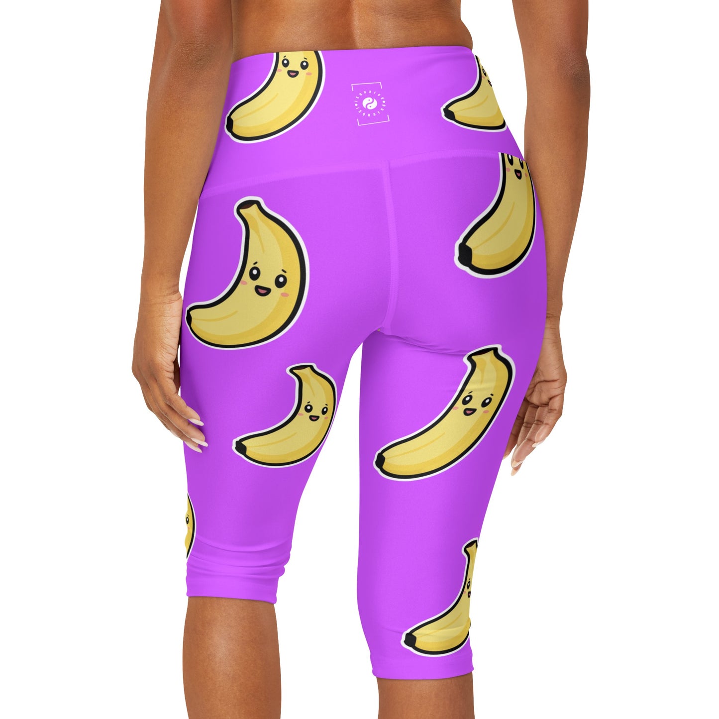 #D65BFF Purple + Banana - High Waisted Capri Leggings