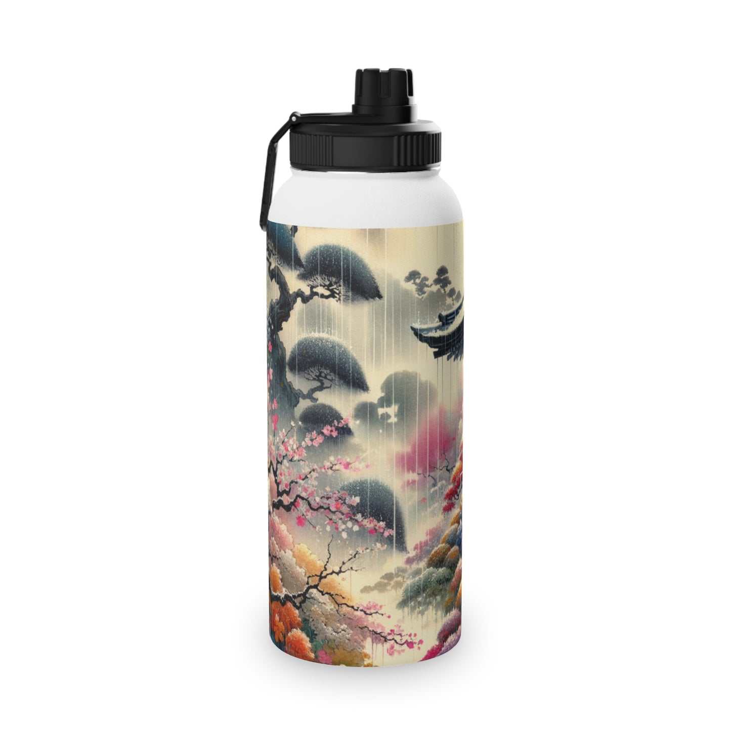 "Rain-drenched Sakura Spectrum" - Sports Water Bottle