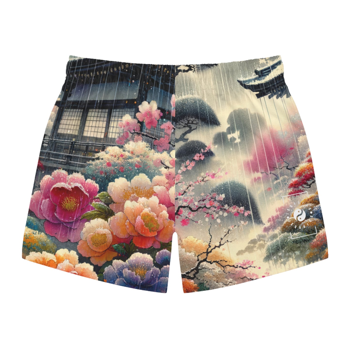 "Rain-drenched Sakura Spectrum" - Swim Trunks for Men