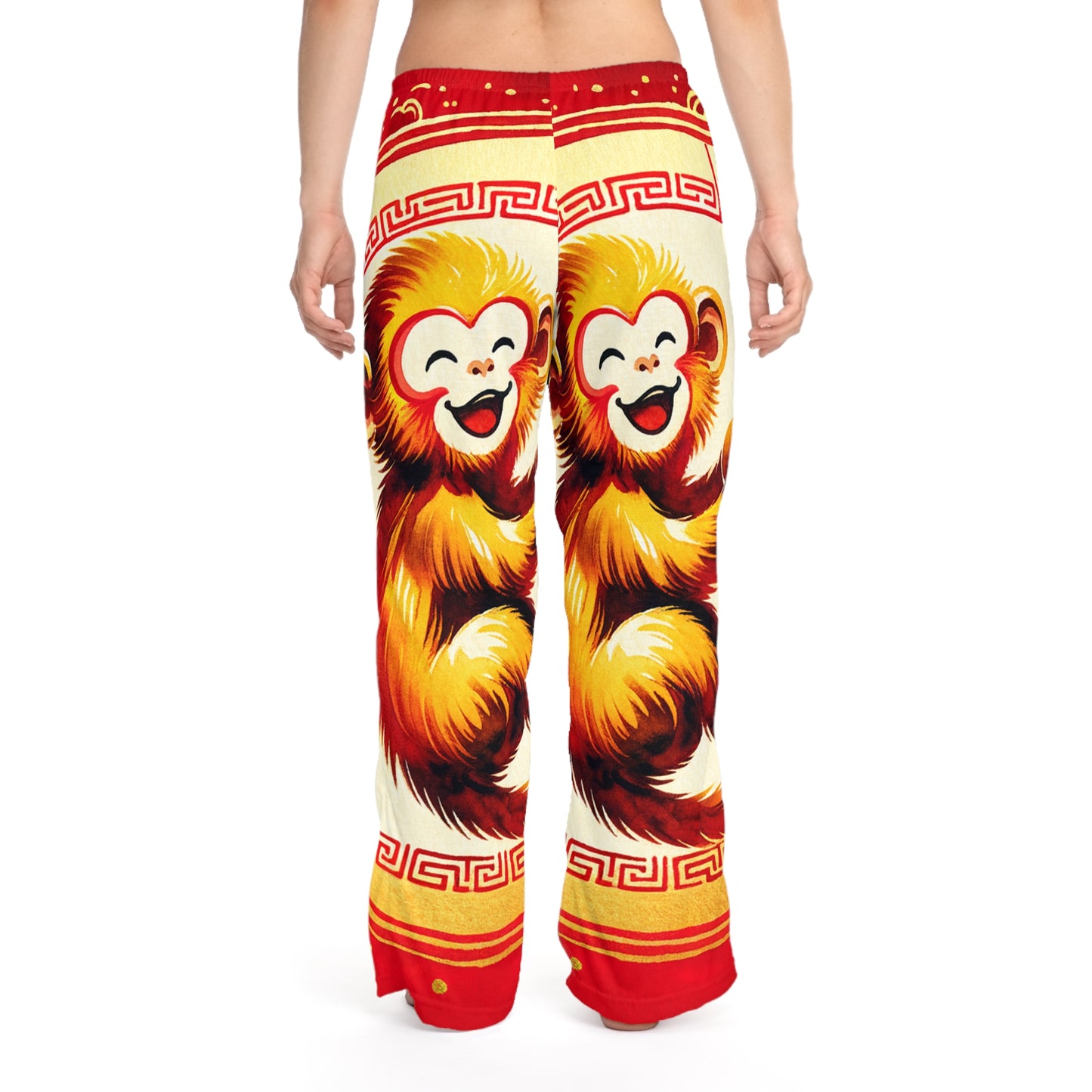 "Golden Simian Serenity in Scarlet Radiance" - Women lounge pants