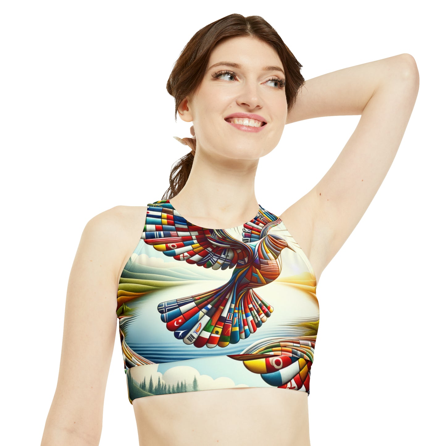 "Global Tapestry of Tranquility" - High Neck Crop Top